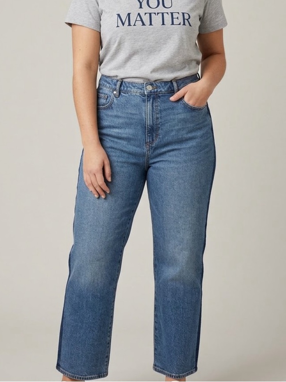 LOFT Blue Straight-Leg High Rise Jeans. Size 32. NWT. Sides are darker denim